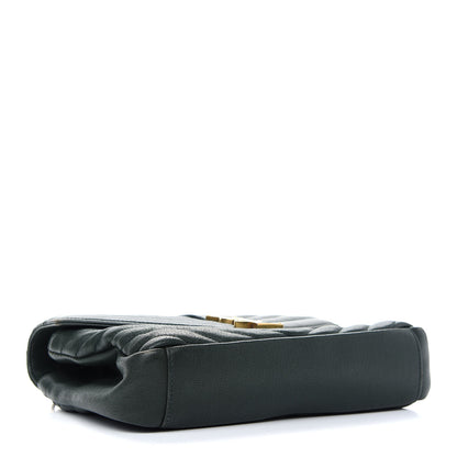 Saint Laurent Sheepskin Matelasse Chevron Monogram Medium College Bag Dark Green 4 of 13