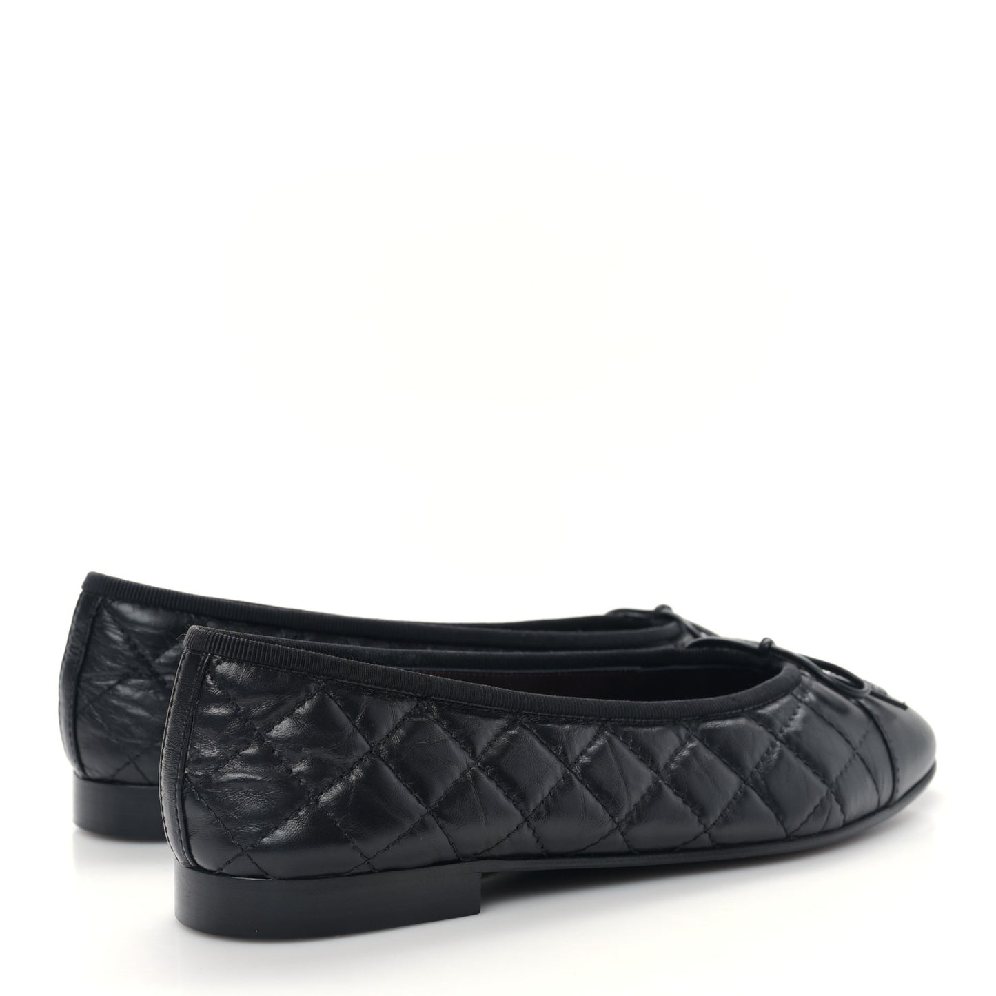 Aged Calfskin Quilted CC Cap Toe Ballerina Flats 38.5 Black