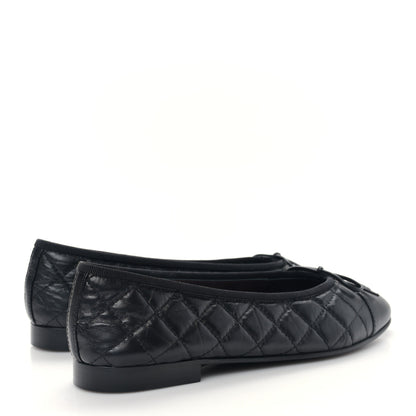 Chanel Aged Calfskin Quilted CC Cap Toe Ballerina Flats 38.5 Black 4 of 9