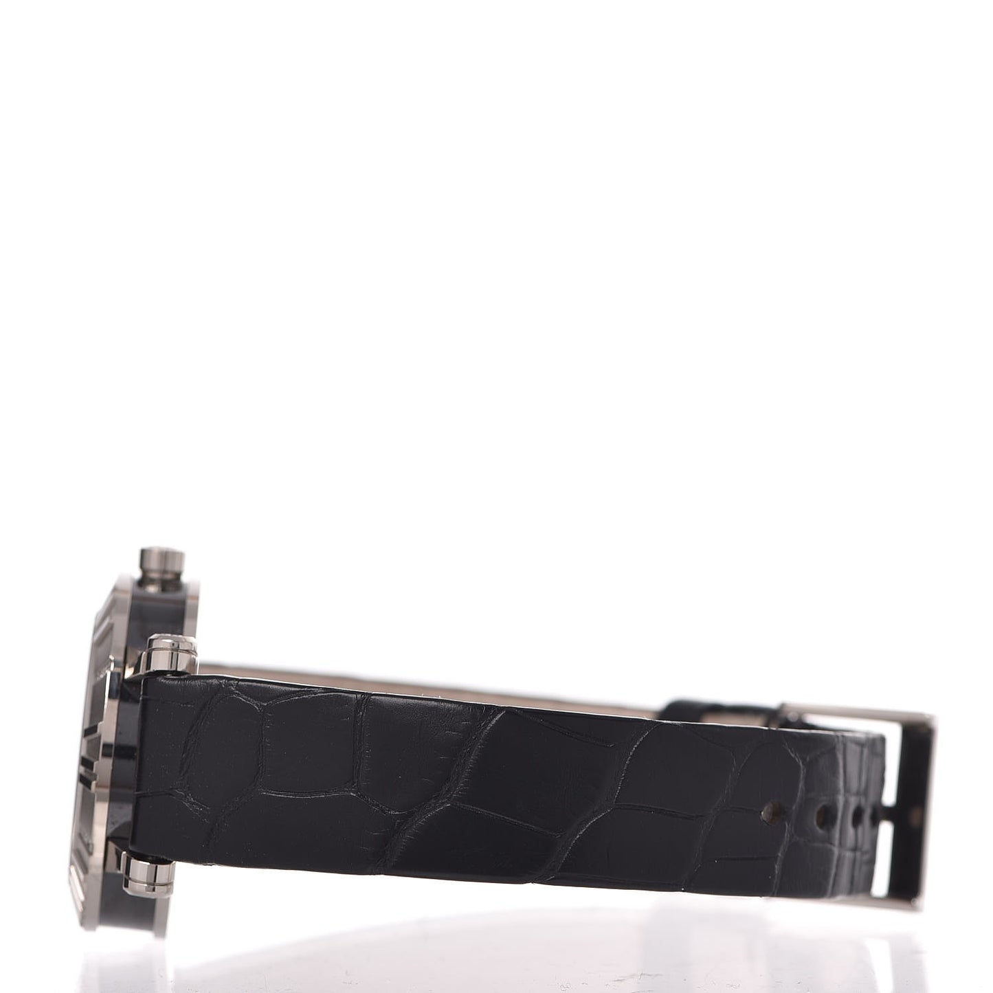 18K White Gold Alligator Diamond 30mm Atlas Quartz Watch Black