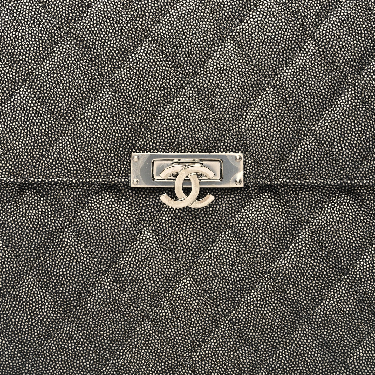 Metallic Caviar Quilted Medium Golden Class Pouch Dark Grey