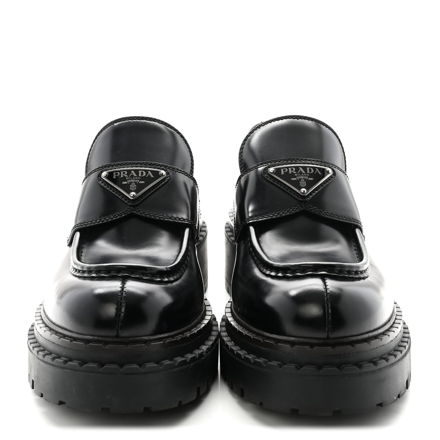 Metal Triangle Logo Double Chocolate Loafers 38 Black