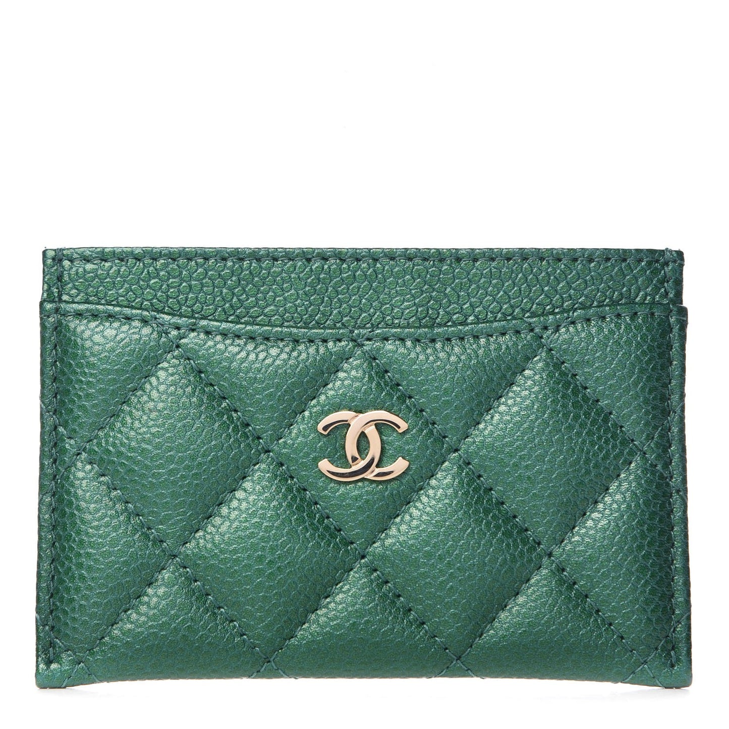 Metallic Caviar Quilted Card Holder Green