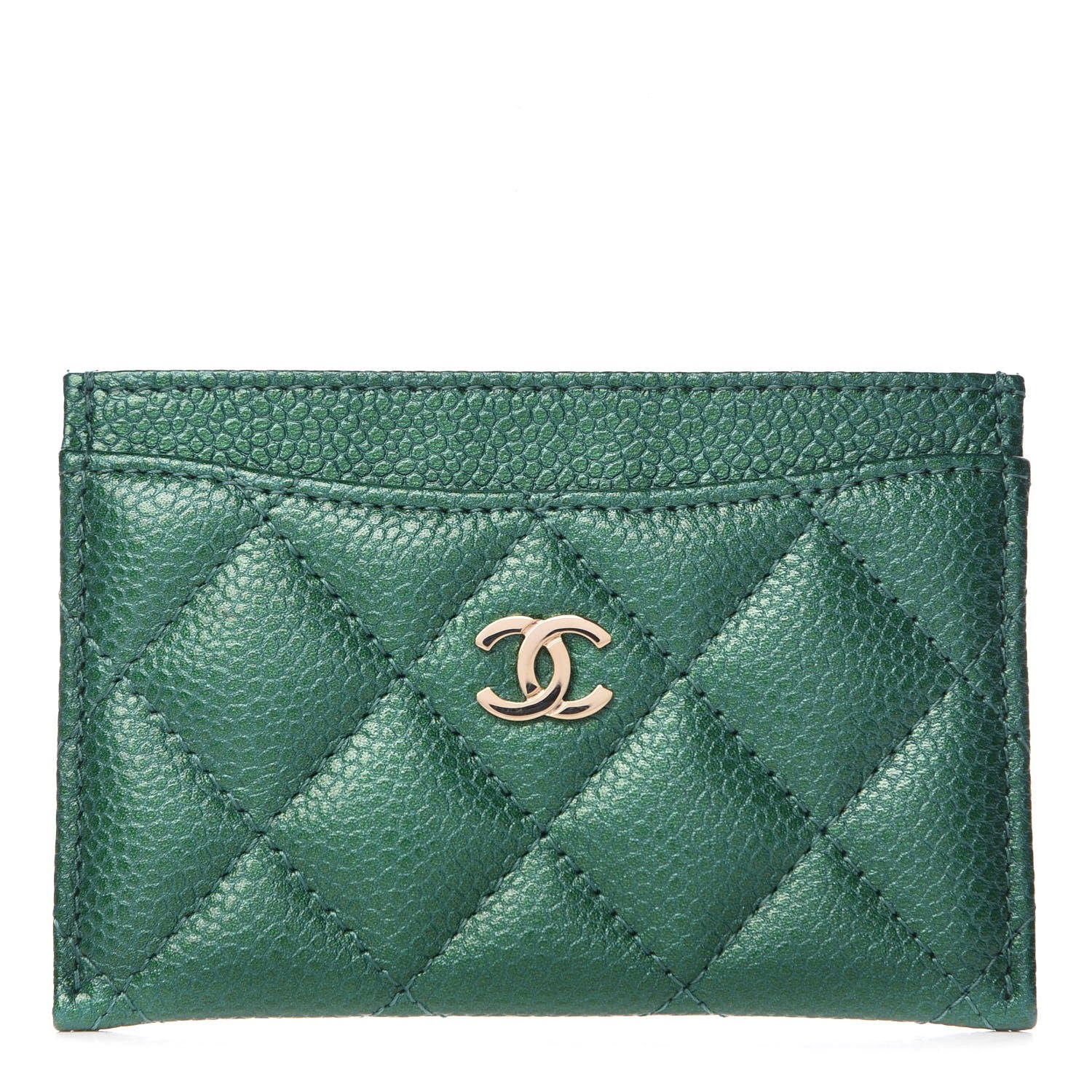Chanel Metallic Caviar Quilted Card Holder Green 1 of 9