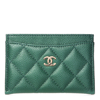 Chanel Metallic Caviar Quilted Card Holder Green 1 of 9