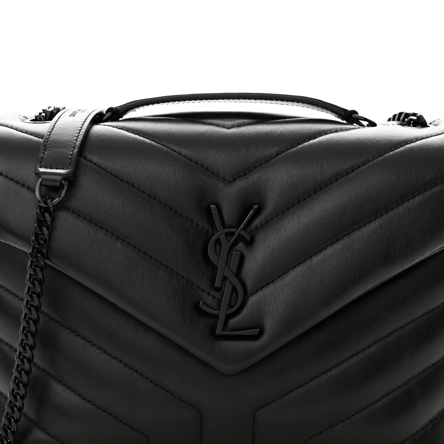 SAINT LAURENT Calfskin Y Quilted Monogram Monochrome Small Loulou Chain Satchel Black