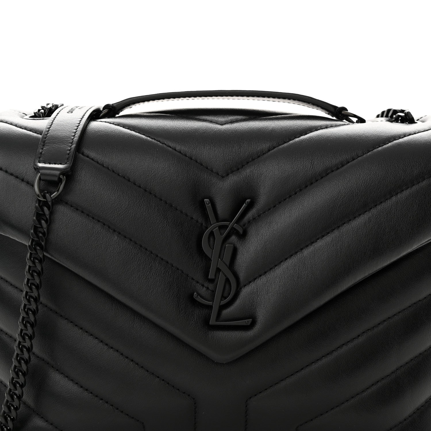 Saint Laurent SAINT LAURENT Calfskin Y Quilted Monogram Monochrome Small Loulou Chain Satchel Black 8 of 11