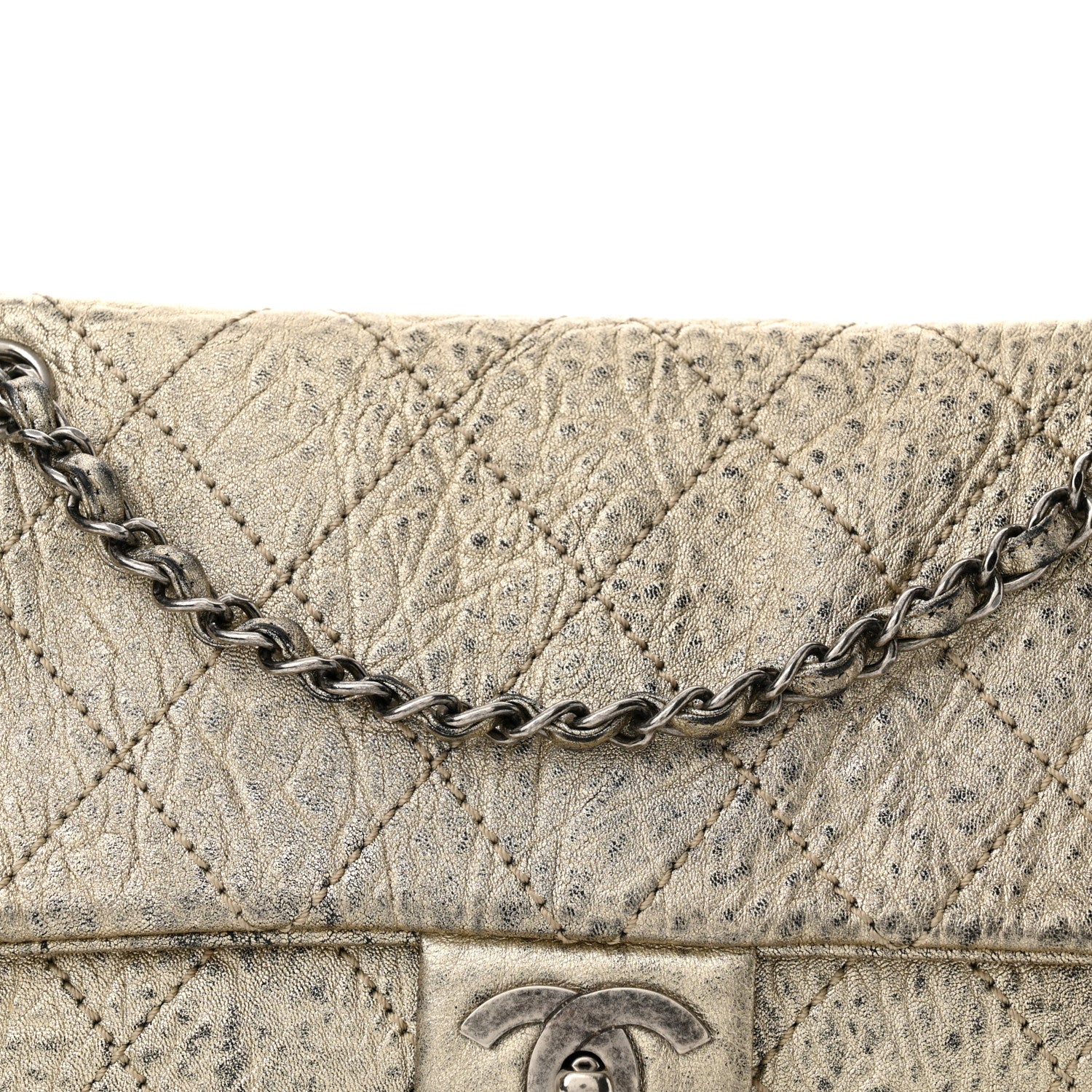 Chanel Distressed Metallic Lambskin Quilted Le Marais Ligne Flap Gold 8 of 10