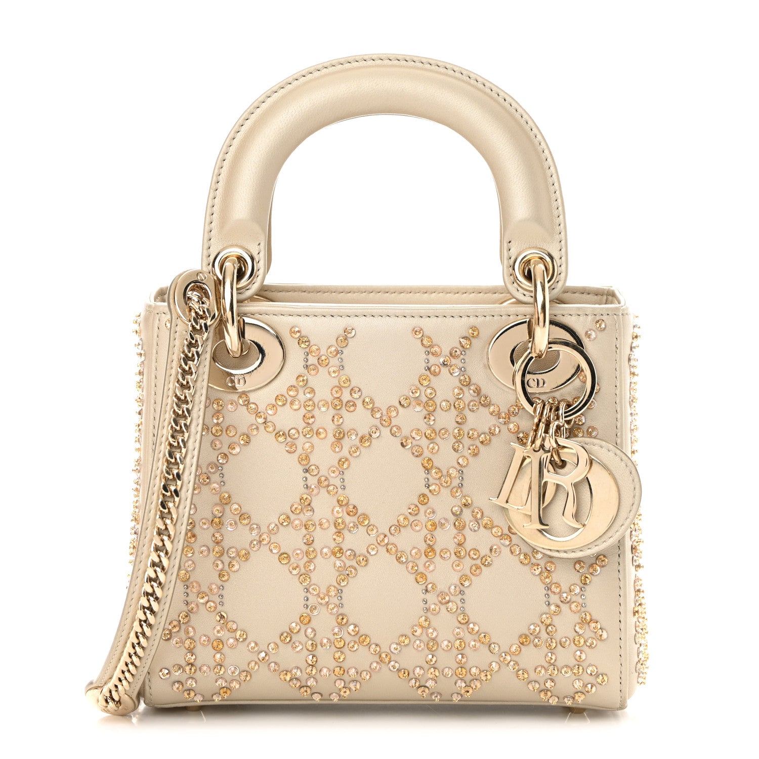 Christian Dior Metallic Lambskin Crystal Cannage Mini Lady Dior Platinum 1 of 14