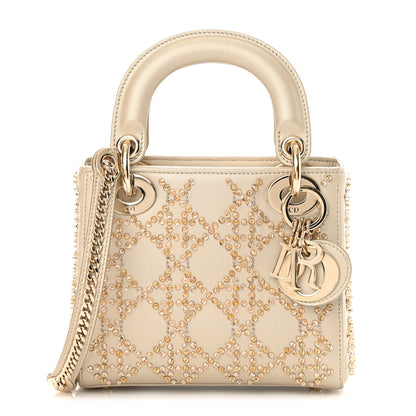 Christian Dior Metallic Lambskin Crystal Cannage Mini Lady Dior Platinum 1 of 14