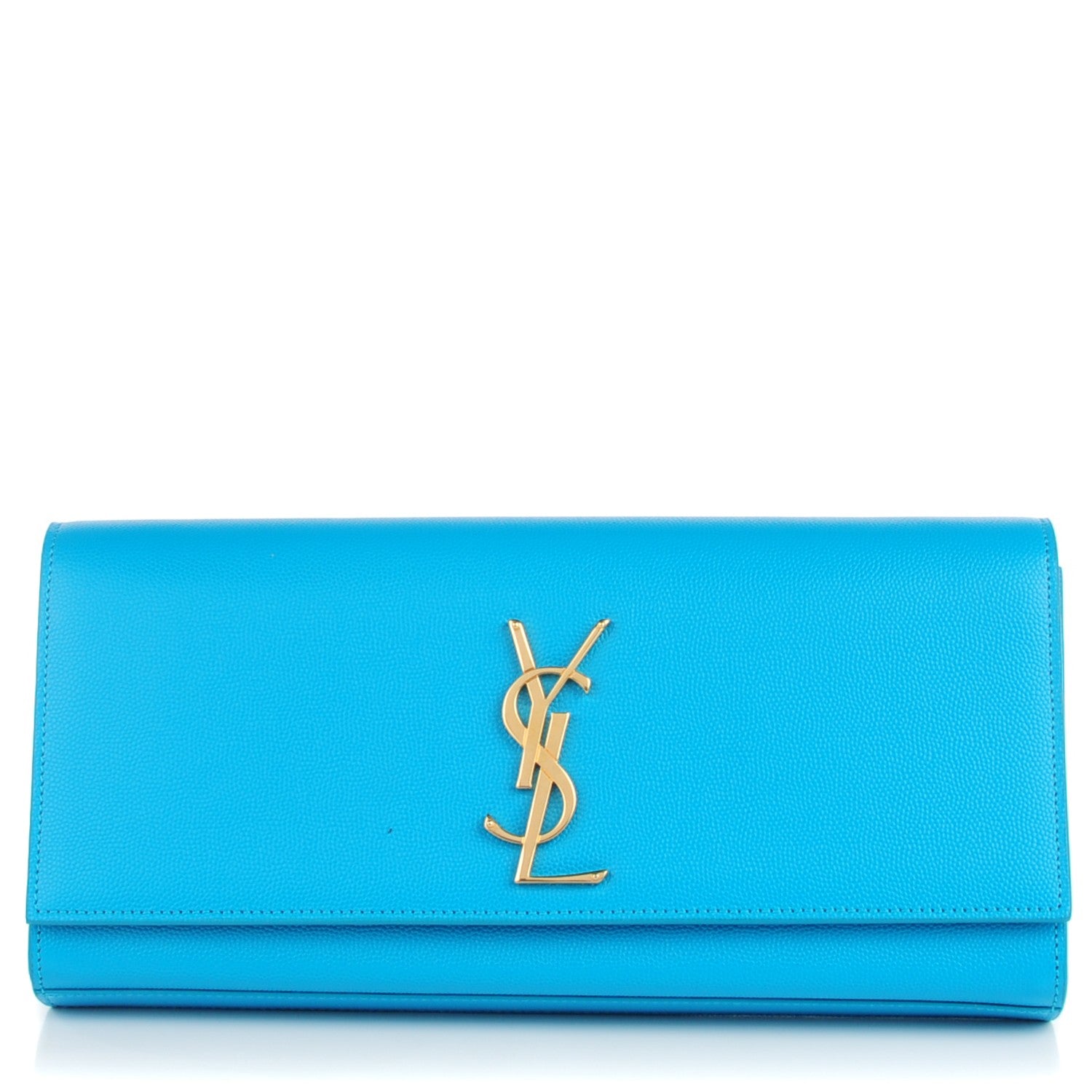 Saint Laurent Grain De Poudre Classic Monogram Clutch Turquoise 2 of 9
