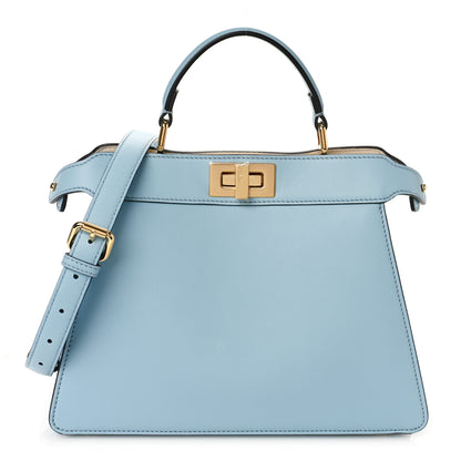 Fendi Vitello Seta Shiny Nappa Small Peekaboo I SEE U Satchel Azzurro Baby Camelia 1 of 9