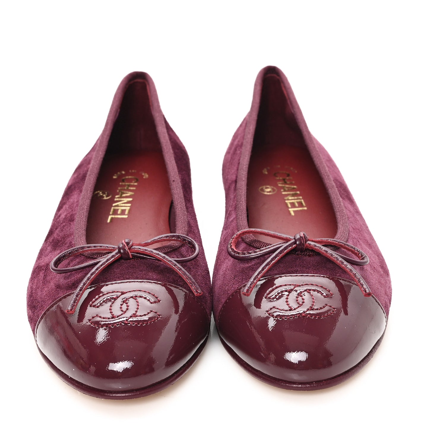 Suede Patent Cap Toe CC Ballerina Flats 37.5 Burgundy