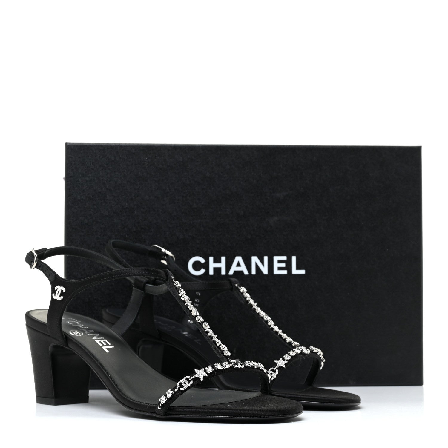 Chanel Satin Crystal CC Star Sandals 37.5 Black 9 of 9