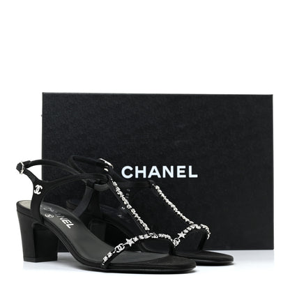 Chanel Satin Crystal CC Star Sandals 37.5 Black 9 of 9