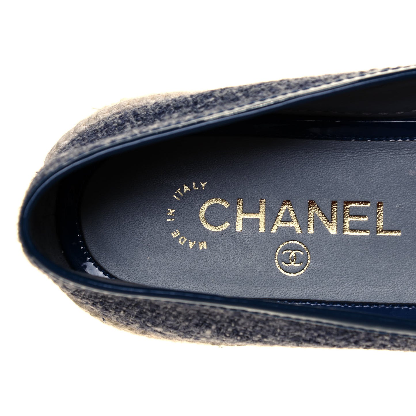 Fabric Patent Calfskin CC Espadrilles 38 Blue