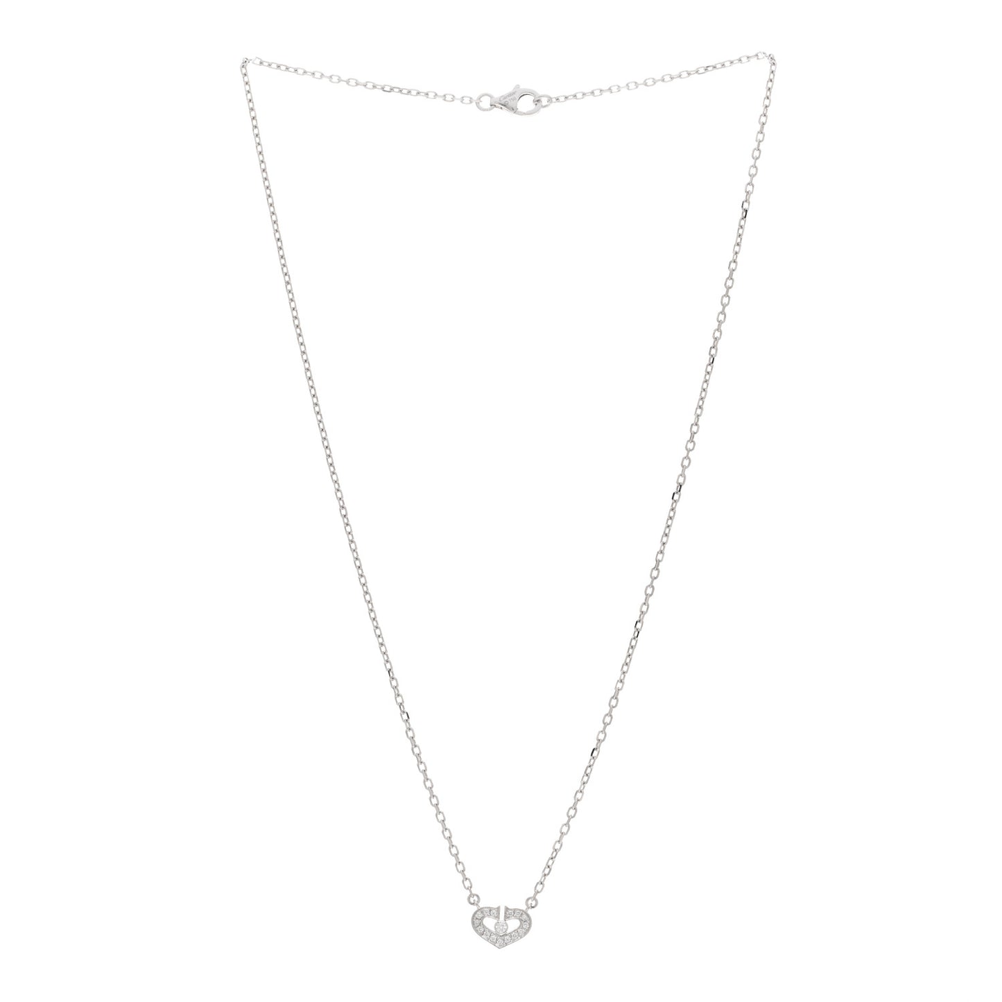 18K White Gold Diamond Extra Small C Hearts And Symbols Necklace
