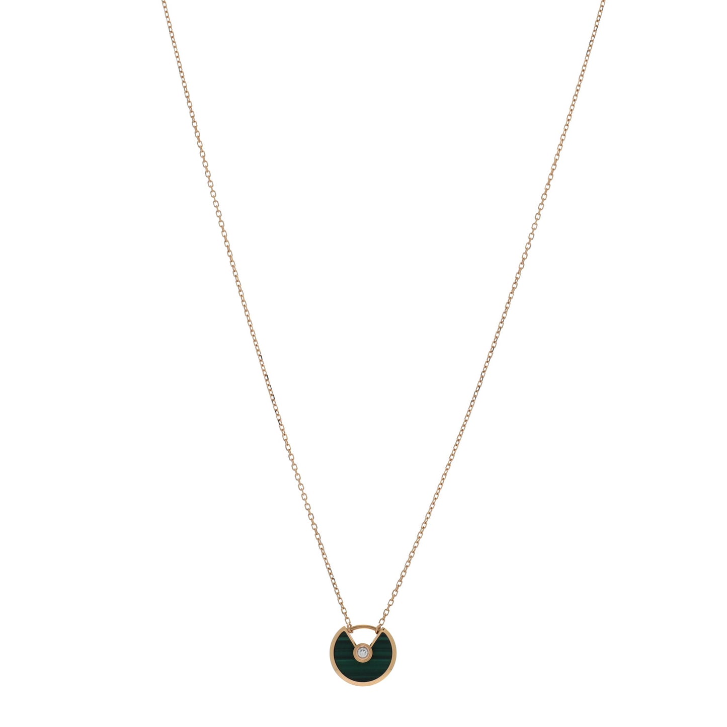 18K Pink Gold Diamond Malachite XS Amulette de Cartier Pendant Necklace