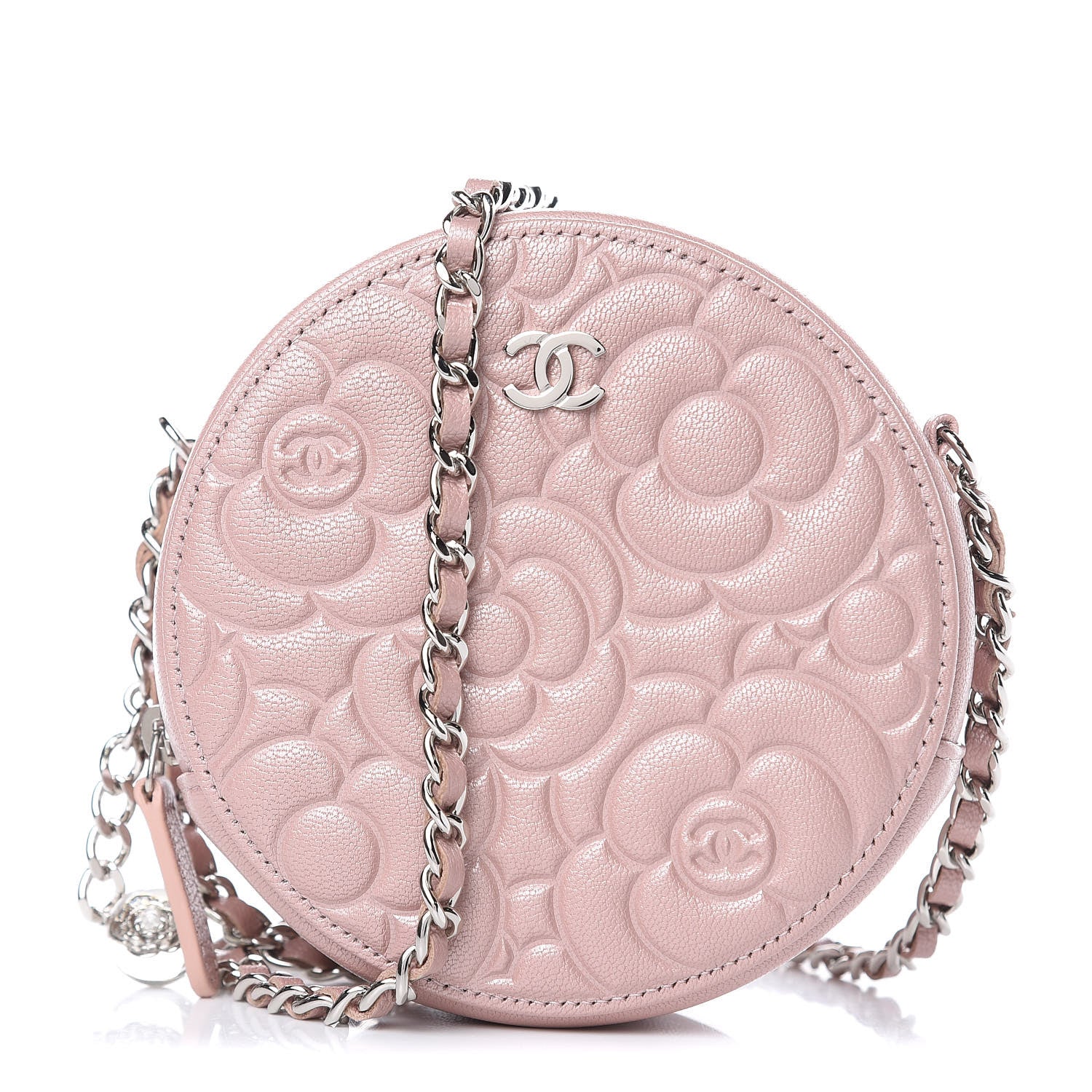 Chanel Goatskin Camellia Quilted Round Clutch With Chain Light Pink 1 of 8