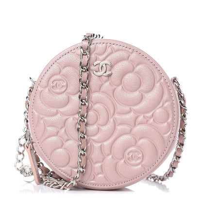 Chanel Goatskin Camellia Quilted Round Clutch With Chain Light Pink 1 of 8