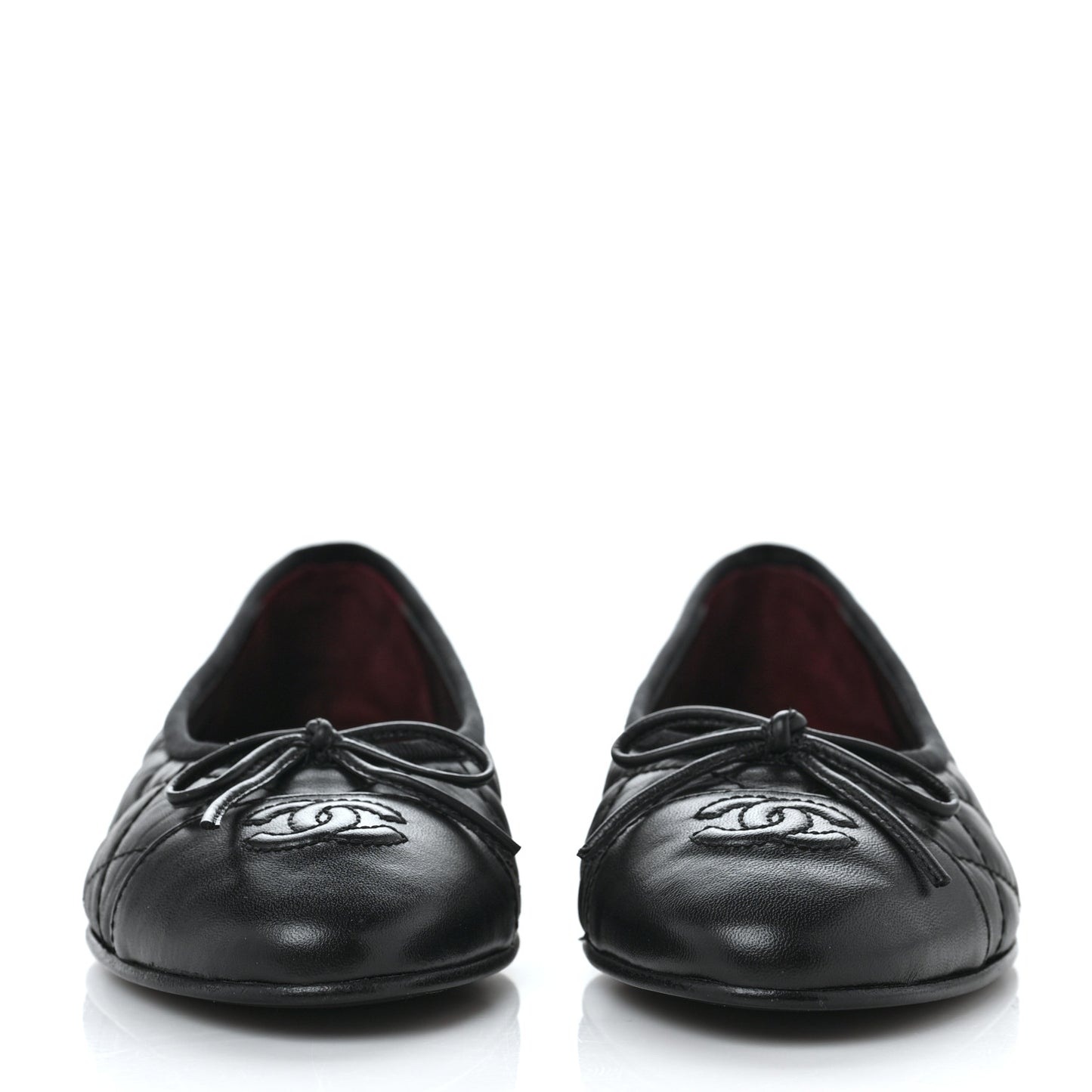Aged Calfskin Quilted CC Cap Toe Ballerina Flats 37 Black