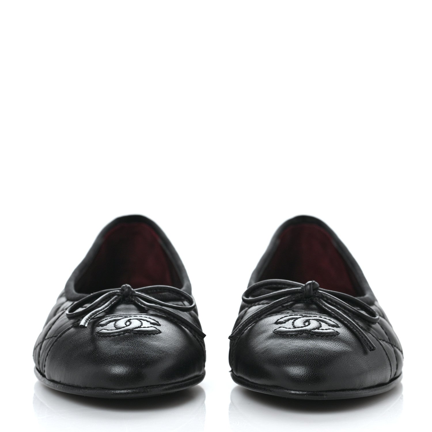 Chanel Aged Calfskin Quilted CC Cap Toe Ballerina Flats 37 Black 2 of 10