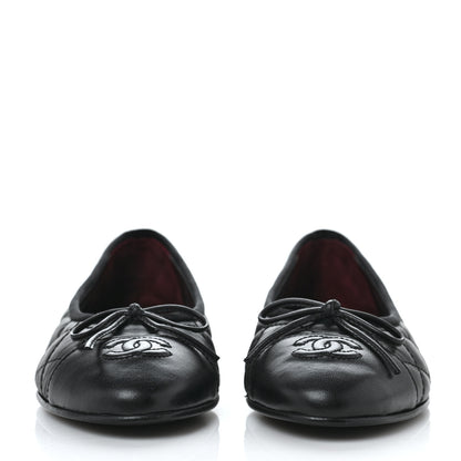 Chanel Aged Calfskin Quilted CC Cap Toe Ballerina Flats 37 Black 2 of 10