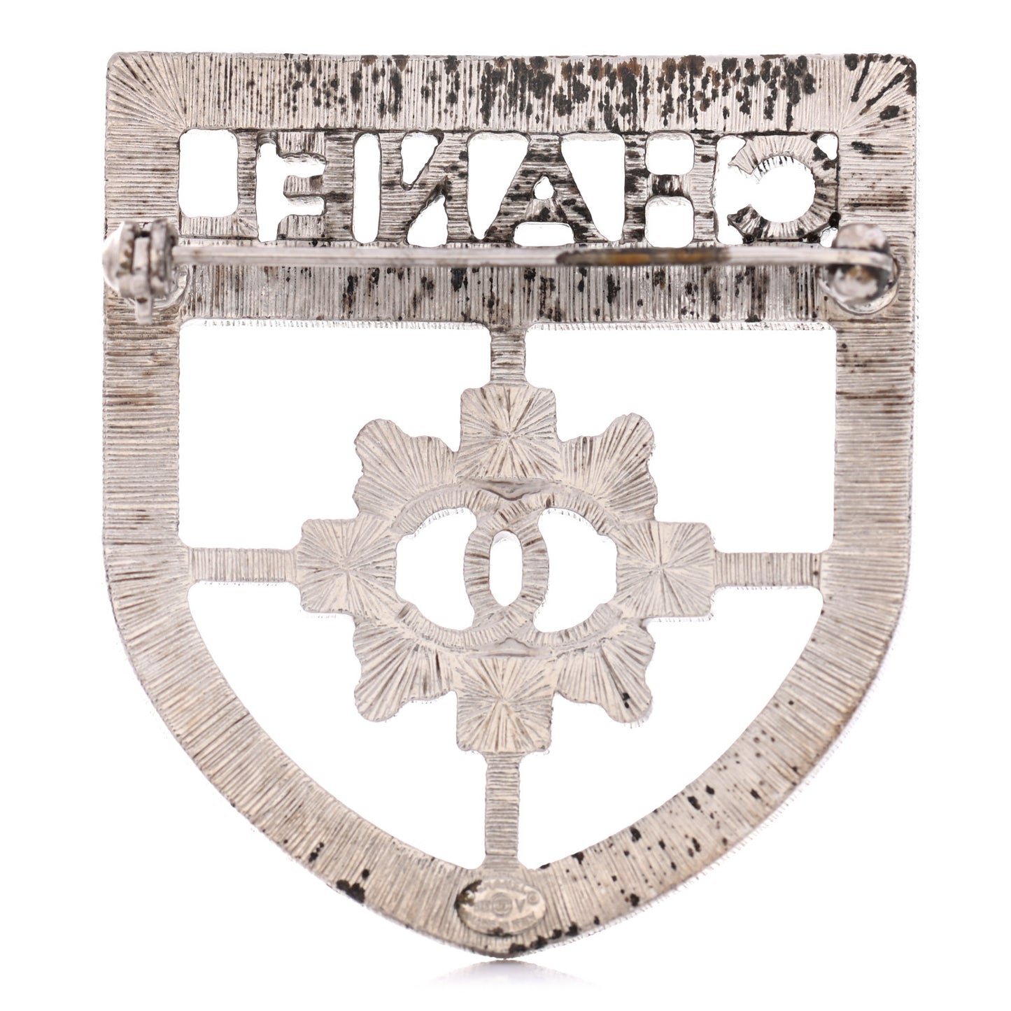 Swarovski Baguette Crystal CC Shield Brooch Silver