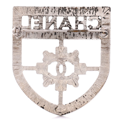 Chanel Swarovski Baguette Crystal CC Shield Brooch Silver 3 of 4