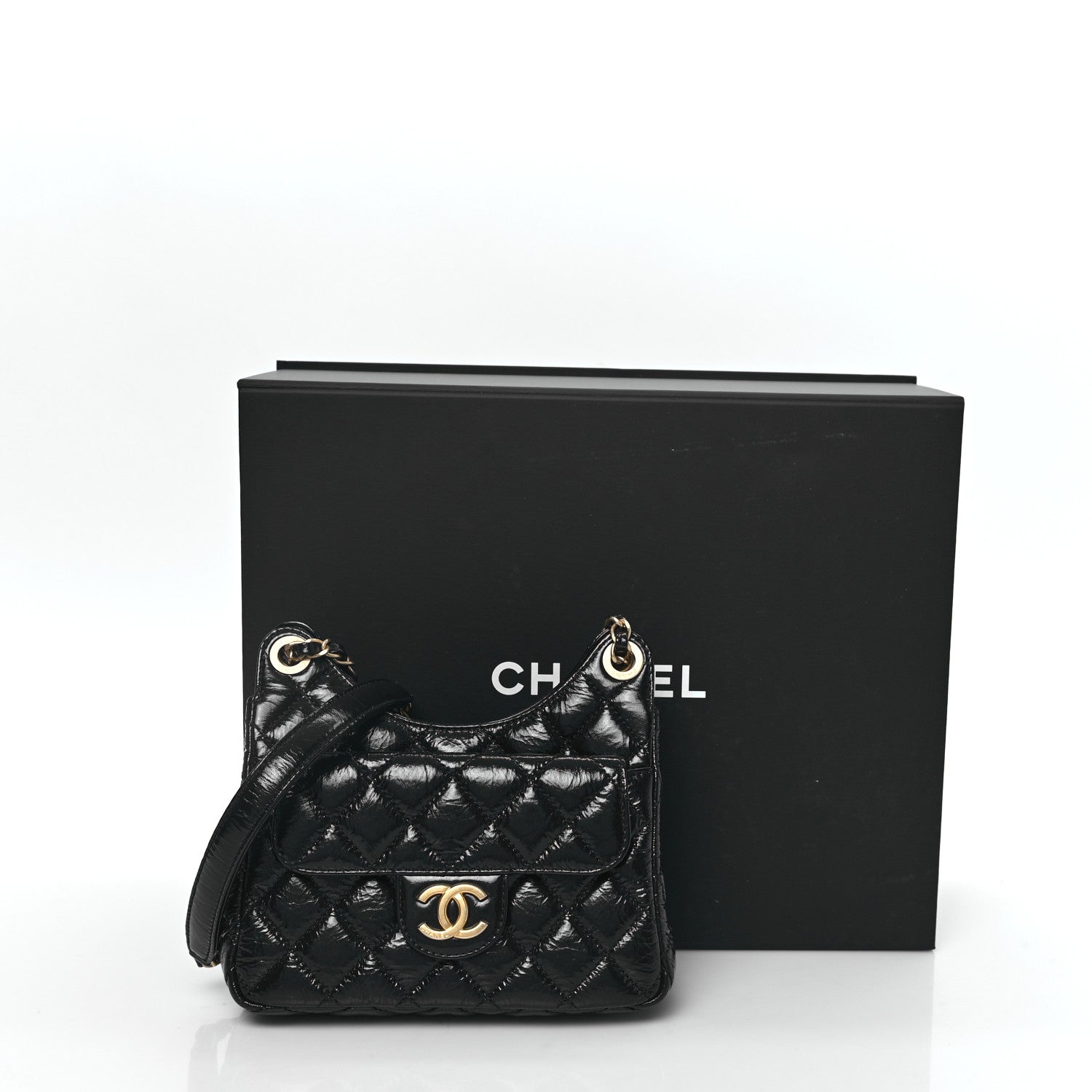 Chanel Shiny Crumpled Calfskin Quilted Small Wavy CC Hobo Black 11 of 11