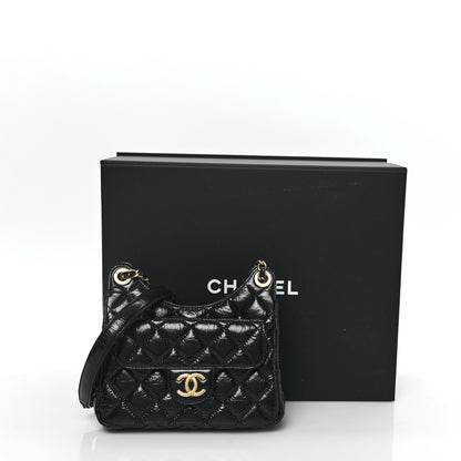 Chanel Shiny Crumpled Calfskin Quilted Small Wavy CC Hobo Black 11 of 11