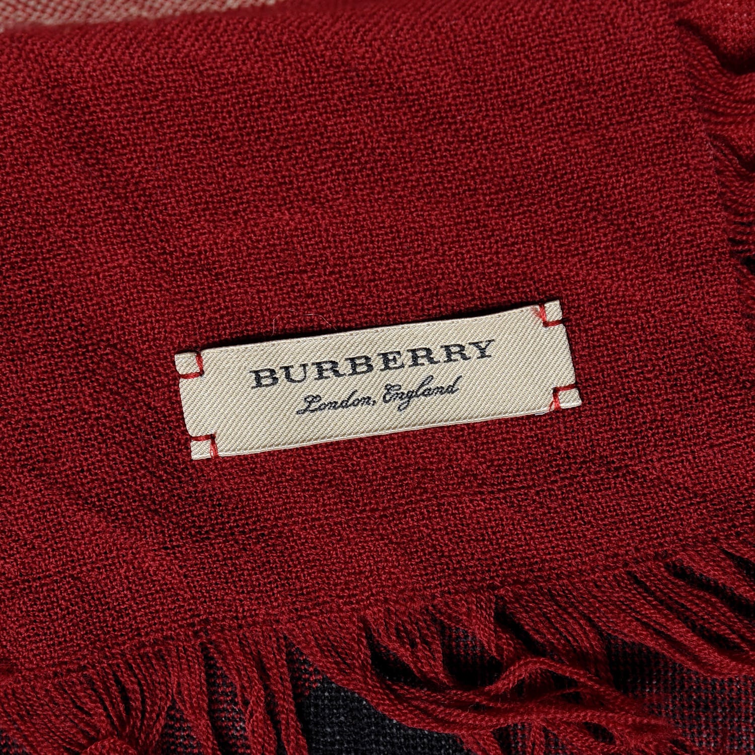 Burberry Wool Classic Check Scarf Parade Red 3 of 4