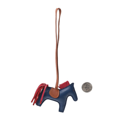 Hermes Milo Lambskin Grigri Rodeo Horse Bag Charm PM Bleu de Malte Rubis Fauve 2 of 4