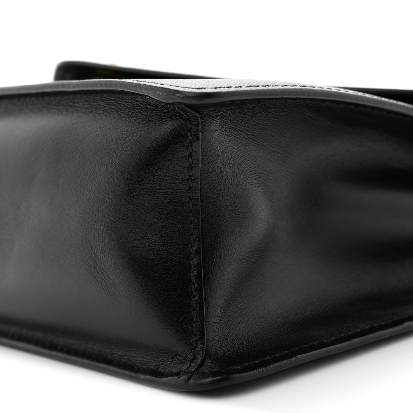 Saffiano Soft Calfskin Metal Triangle Logo Envelope Chain Shoulder Bag Black