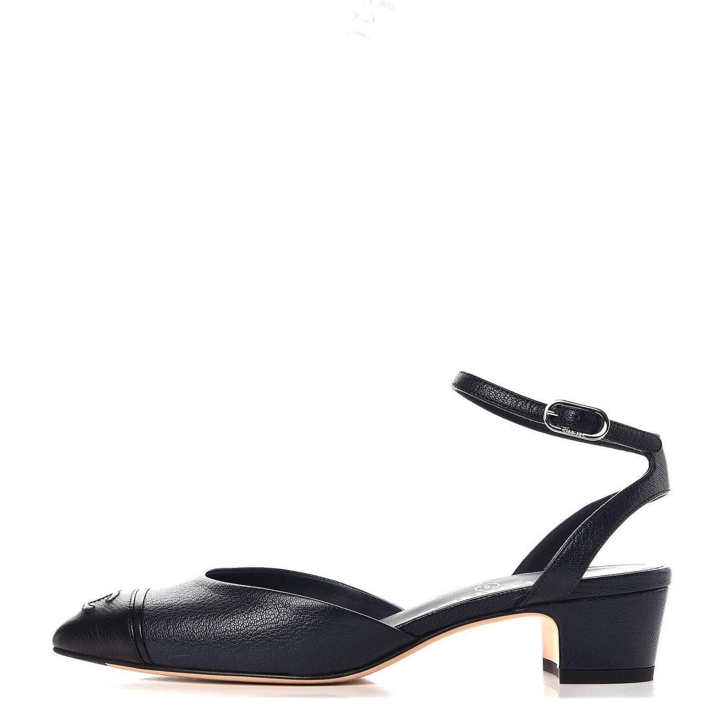 Goatskin Cap Toe CC Slingback Pumps 36 Navy Black