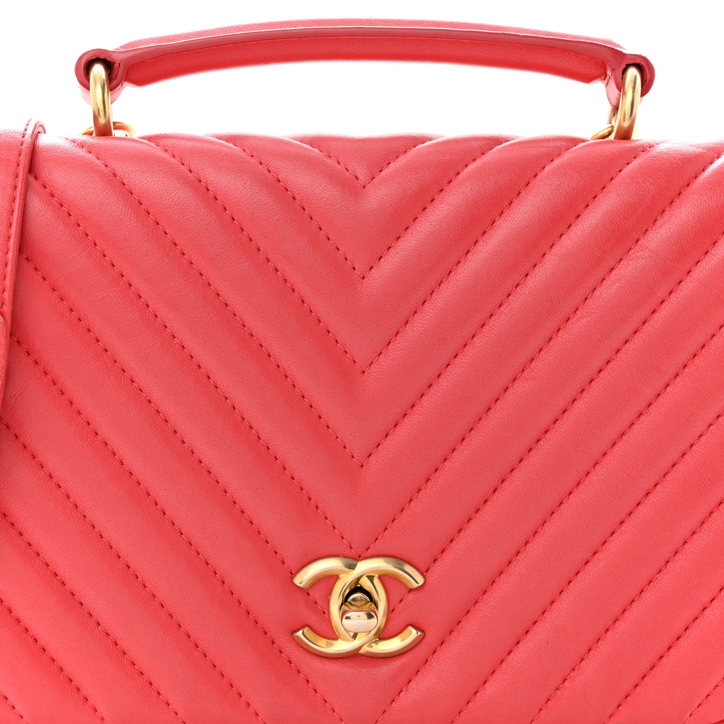 Lambskin Reverse Chevron Quilted Round Top Handle Flap Bright Pink