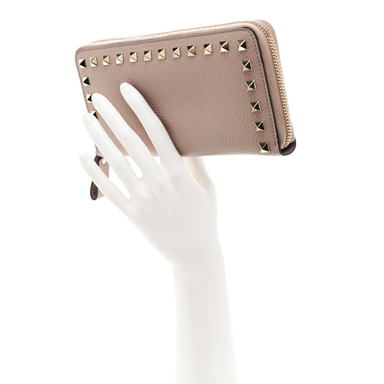 Valentino Garavani Pebbled Calfskin Rockstud Zip Around Wallet Poudre 2 of 10