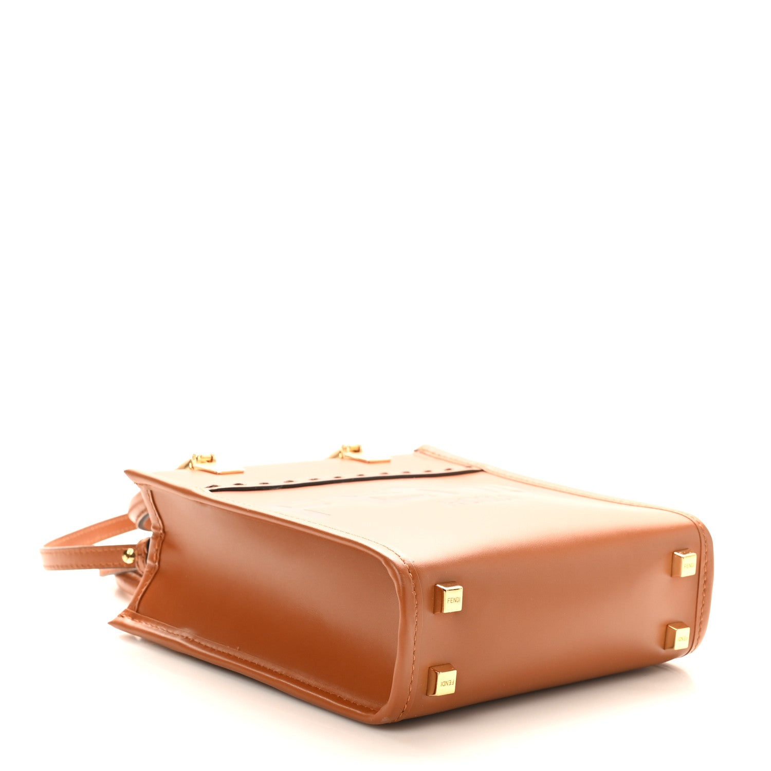 Fendi Vitello King Plexiglass Logo Embossed Mini Fendi Sunshine Shopper Tote Cuoio 4 of 10