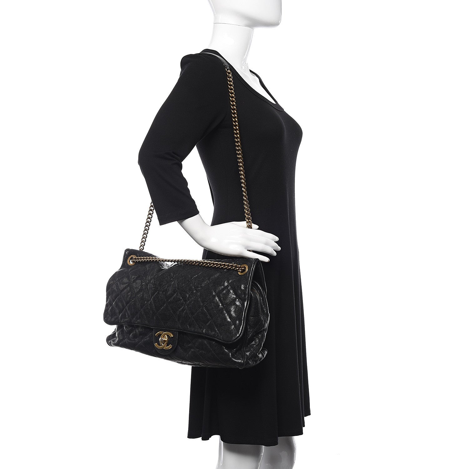Chanel Crumpled Grained Calfskin Quilted Maxi Shiva Flap Black 2 of 10