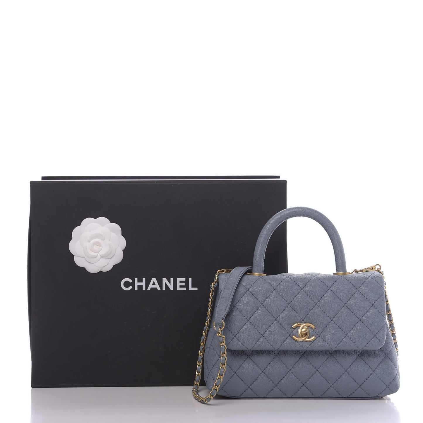 Caviar Quilted Mini Coco Handle Flap Light Blue