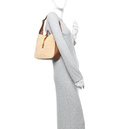 Saint Laurent Raffia Calfskin Le 5 A 7 Small Hobo Natural Brick 2 of 15