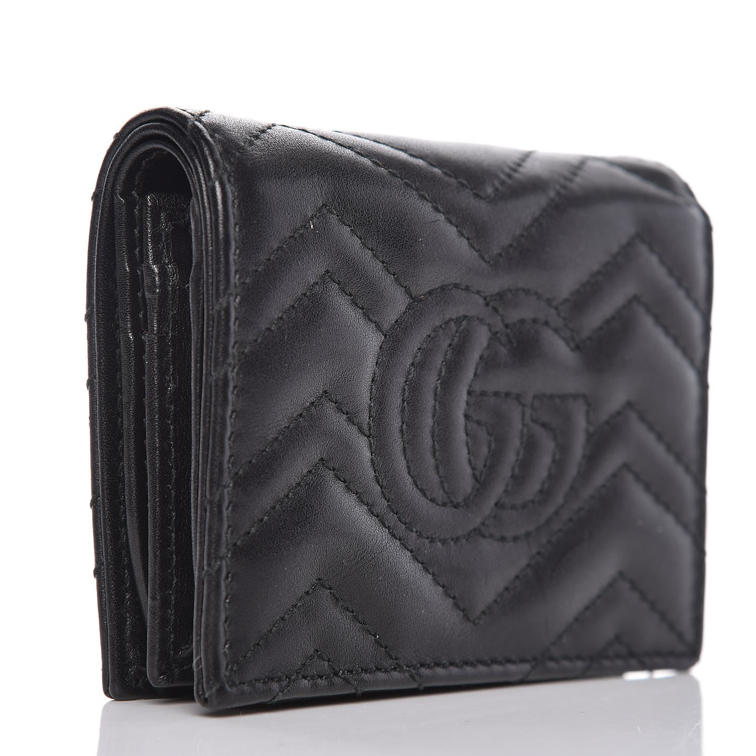 Gucci Calfskin Matelasse GG Marmont Card Case Wallet Black 3 of 10