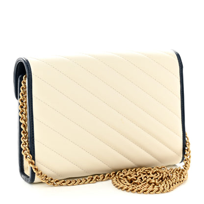 Gucci Vintage Effect Calfskin Matelasse Diagonal Torchon GG Marmont Chain Wallet Mystic White Blue Agata 3 of 10