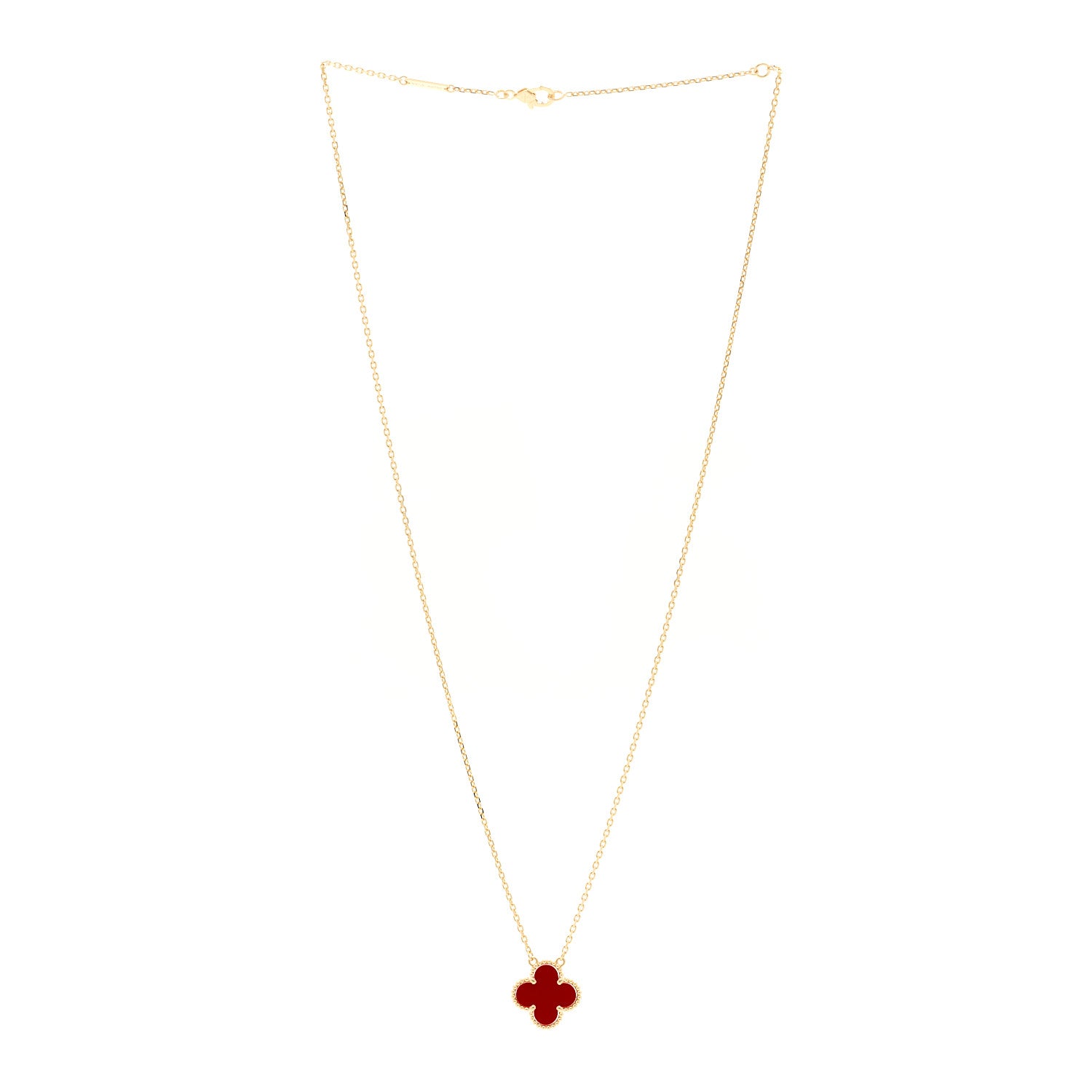 Van Cleef & Arpels 18K Yellow Gold Carnelian Vintage Alhambra Pendant Necklace 3 of 5