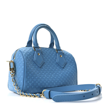 Louis Vuitton Calfskin Nanogram Embossed Speedy Bandouliere 20 Blue 2 of 8