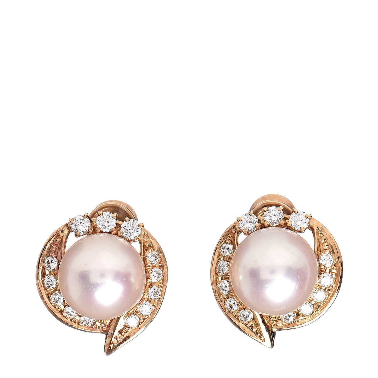 18K Yellow Gold Diamond 8mm Akoya Pearl Screw Back Earrings