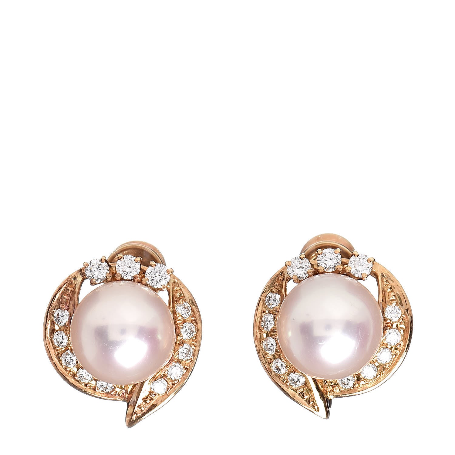 Mikimoto 18K Yellow Gold Diamond 8mm Akoya Pearl Screw Back Earrings 1 of 4