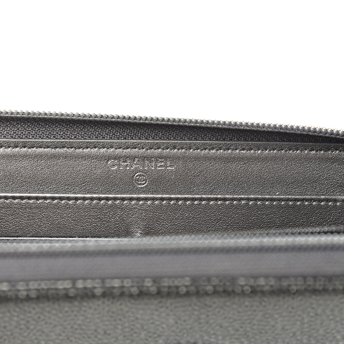 Metallic Calfskin Large Timeless CC Zip Around Wallet Argent Fonce