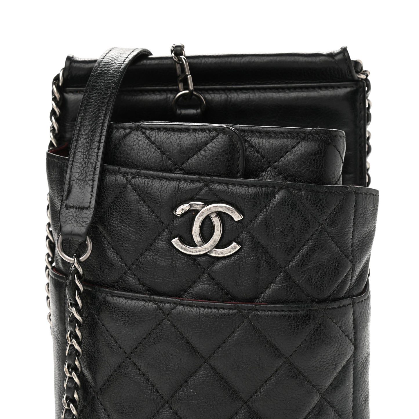 Calfskin Quilted CC Waiter Clutch Clutch With Chain Black