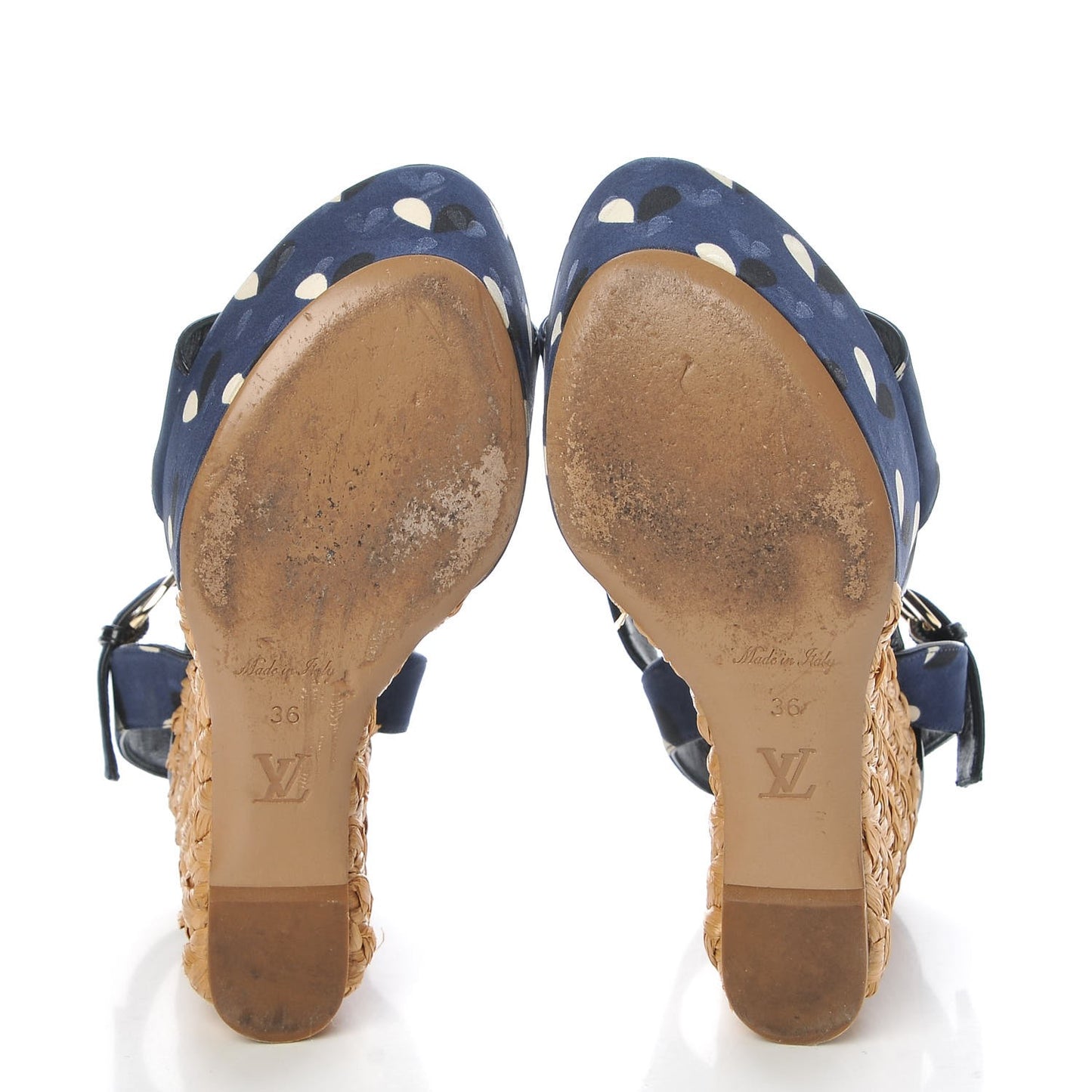 Raffia Canvas Hearts Tuileries Wedge Sandals 36 Blue